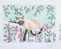 Barbara Russell Designs Cat on Trellis Pillow Needlepoint Canvas