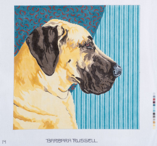 Barbara Russell Designs Great Dane Uncropped Ears Dog Needlepoint Canvas