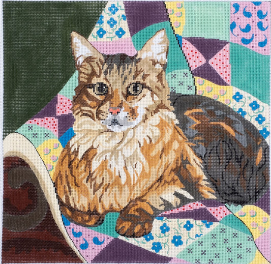 Barbara Russell Designs Maine Coon Cat on Quilt Needlepoint Canvas