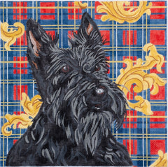 Barbara Russell Designs Scottie Dog with Plaid Background Needlepoint Canvas