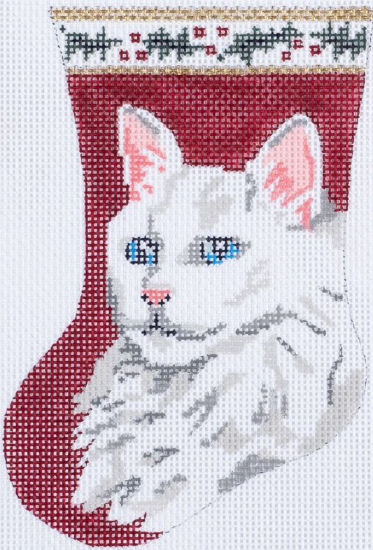 Barbara Russell Designs Barbara Russell White Cat Mini Stocking Needlepoint Canvas