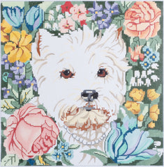 Barbara Russell Designs Westie Dog in Flowers Needlepoint Canvas - 13M