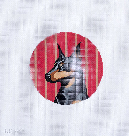 Barbara Russell Doberman Dog Round Ornament Needlepoint Canvas