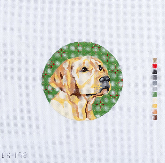 Barbara Russell Yellow Lab Dog Head Ornament Needlepoint Canvas