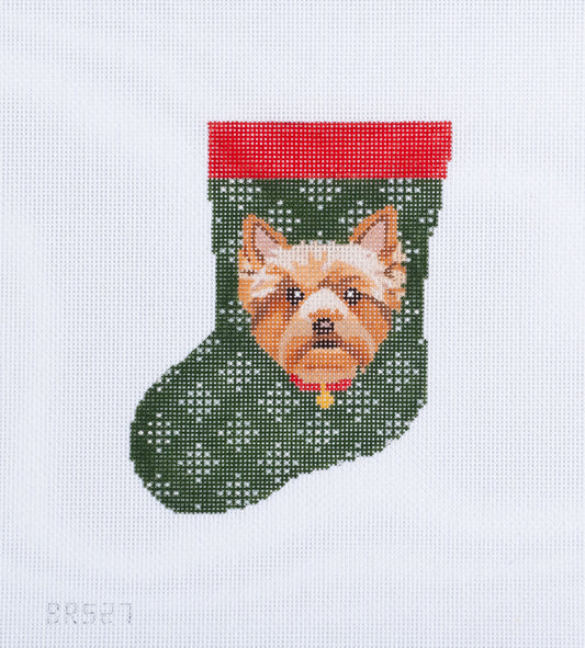 Barbara Russell Yorkie Dog Mini Stocking Needlepoint Canvas