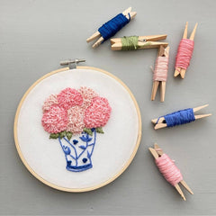 And Other Adventures Embroidery Co Ginger Jar with Pink Dahlias Embroidery Kit