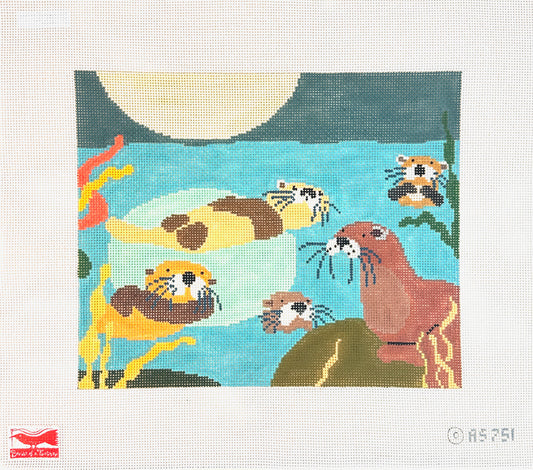 Birds of a Feather Amy Schimler-Safford Otter Romp Needlepoint Canvas
