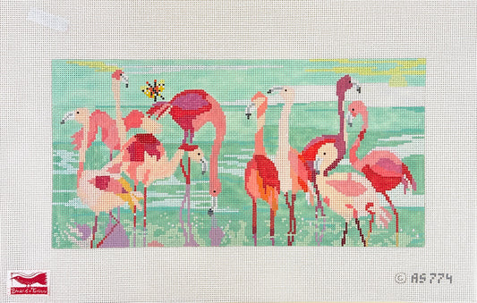 Birds of a Feather Amy Schimler-Safford Flamingo Party Needlepoint Canvas