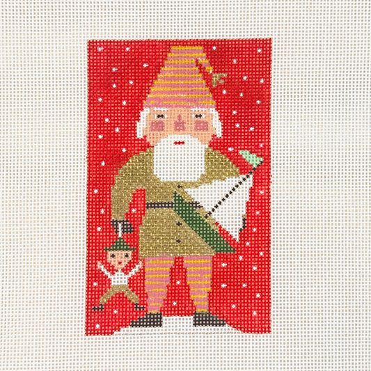 Birds of a Feather Gold Santa Needlepoint Canvas