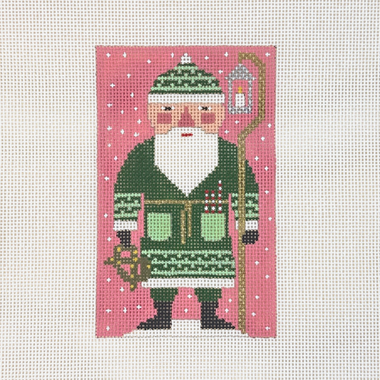 Birds of a Feather Green Santa Needlepoint Canvas