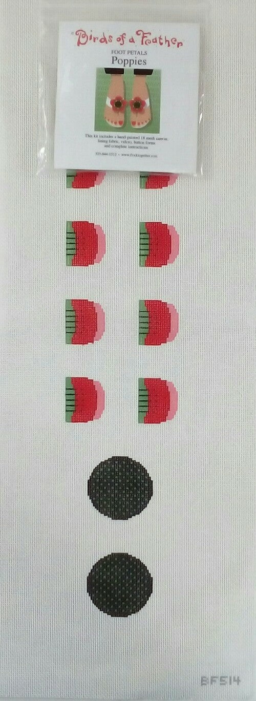 Birds of a Feather Poppies Foot Petals Needlepoint Canvas