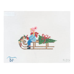 Blue Ridge Stitchery Festive Sled - Girl Needlepoint Canvas