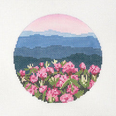 Blue Ridge Stitchery Rhododendron on the Blue Ridge Round Needlepoint Canvas