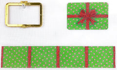 Kate Dickerson Needlepoint Collections Limoges Box - Medium Rectangle Gift Box - Christmas Red, Green & Hot Pink (Gold Clasp) Needlepoint Canvas