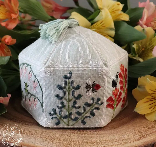The Blue Flower Bees In The Greenhouse Cross Stitch Pattern
