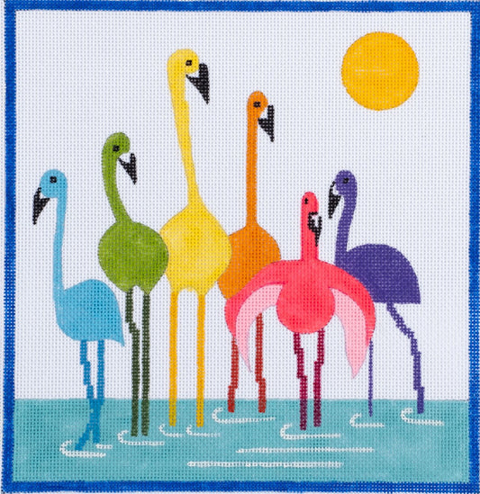 Changing Woman Designs Rainbow Flamingos Needlepoint Canvas