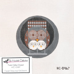 Charley Harper Family Owlbum Round Needlepoint Canvas