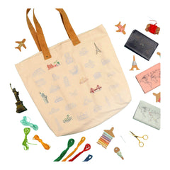 Chasing Threads Stitch The World Bucket List Tote Bag Embroidery Kit