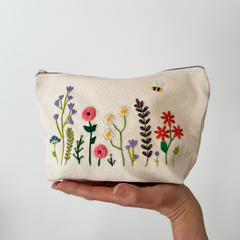 Chasing Threads Stitch Your Flowers Zip Pouch Floral Embroidery Kit