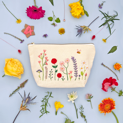 Chasing Threads Stitch Your Flowers Zip Pouch Floral Embroidery Kit