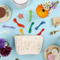 Chasing Threads Stitch Your Flowers Zip Pouch Floral Embroidery Kit