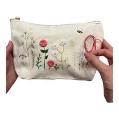 Chasing Threads Stitch Your Flowers Zip Pouch Floral Embroidery Kit