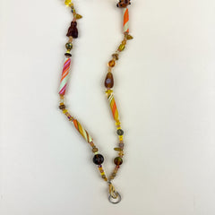 Colorful Beaded Polymer Clay Chatelaine Fob Necklace - Tan