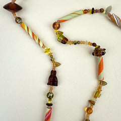 Colorful Beaded Polymer Clay Chatelaine Fob Necklace - Tan