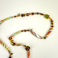 Colorful Beaded Polymer Clay Chatelaine Fob Necklace - Tan