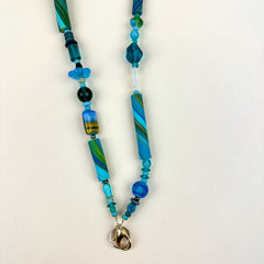 Colorful Beaded Polymer Clay Chatelaine Fob Necklace - Turquoise