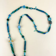 Colorful Beaded Polymer Clay Chatelaine Fob Necklace - Turquoise