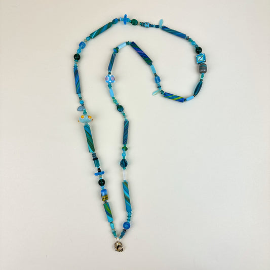 Colorful Beaded Polymer Clay Chatelaine Fob Necklace - Turquoise