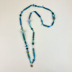 Colorful Beaded Polymer Clay Chatelaine Fob Necklace - Turquoise