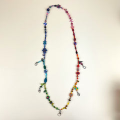 Colorful Beaded Polymer Clay Chatelaine Multi Fob Necklace - Rainbow