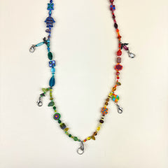 Colorful Beaded Polymer Clay Chatelaine Multi Fob Necklace - Rainbow
