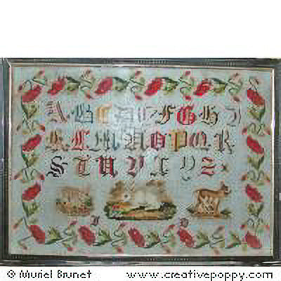 Creative Poppy Muriel Berceville Antique Sampler with Poppies Cross Stitch Pattern
