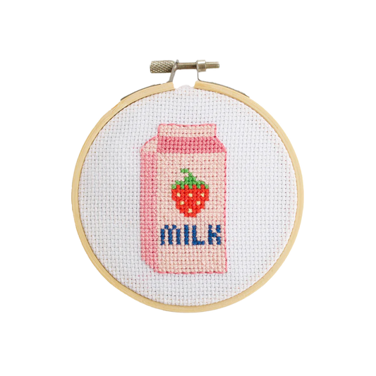 Cotton Clara Craft Kits & Supplies - Strawberry Milk Beginner Cross Stitch Kit