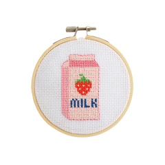 Cotton Clara Craft Kits & Supplies - Strawberry Milk Beginner Cross Stitch Kit