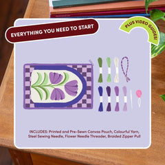 Craft Club Purple Petunias Needlepoint Pouch Kit