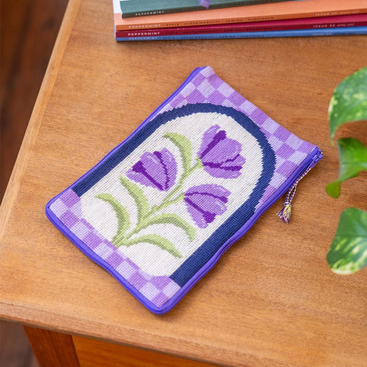 Craft Club Purple Petunias Needlepoint Pouch Kit