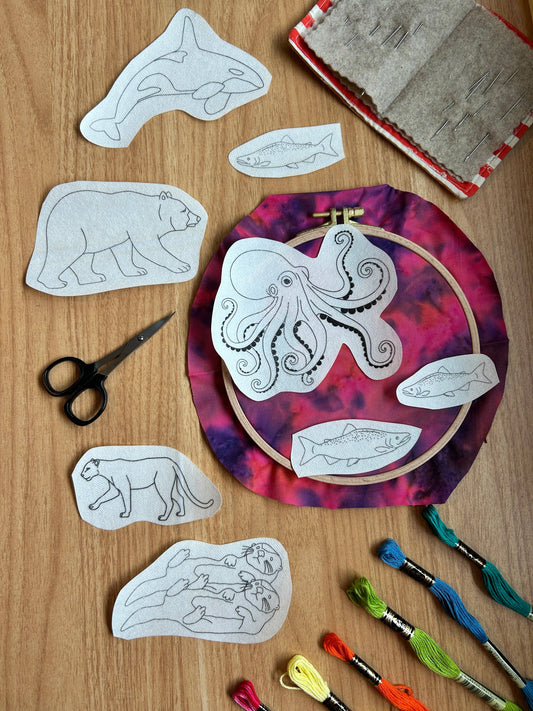 M Creative J Pacific Northwest Animal Embroidery Peel Stick and Stitch Patterns