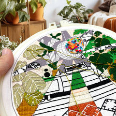 Embroidery and Sage Disco Ball Needle Minder