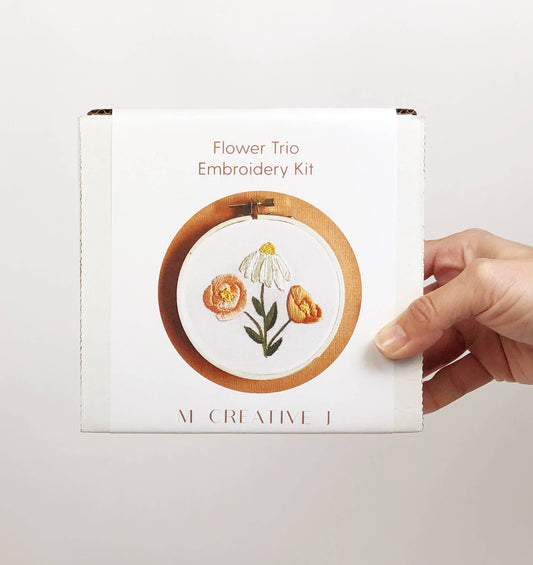 M Creative J Flower Trio Floral Embroidery Kit for Beginners