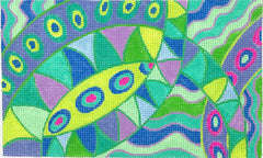 Kate Dickerson Needlepoint Collections Clutch - Waves & Dots - Blues, Lavender & Greens Needlepoint Canvas