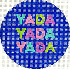 Kate Dickerson Needlepoint Collections 3" Round - Yada Yada Yada - Bright Letters on Blue Needlepoint Canvas