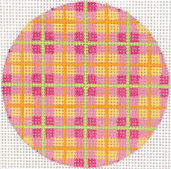 Kate Dickerson Needlepoint Collections Bright Disk Letter - Lime Turquoise & Pink Stripes Needlepoint Canvas