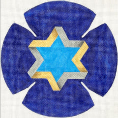 Kate Dickerson Needlepoint Collections Kippah Star of David Golds & Silvers on Deep Blue Needlepoint Canvas