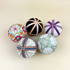 Finished Temari Balls - Set of 5 - Black and White