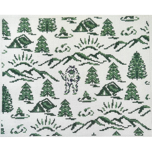 Fire and Iris Sasquatch Toile Needlepoint Canvas