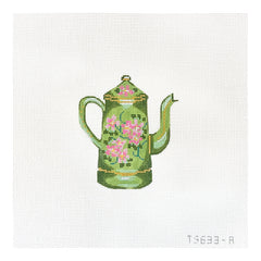 The Plum Stitchery The Stitched Garden Green Tea Kettle Needlepoint Canvas